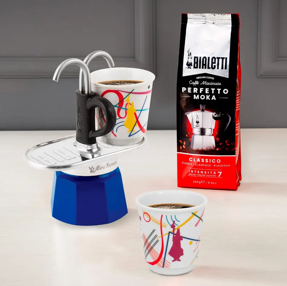 Bialetti Mini Express Mokapot Kandinsky + 2 Espresso Fincanı Bialetti Mini Express Mokapot Kandinsky + 2 Espresso Fincanı