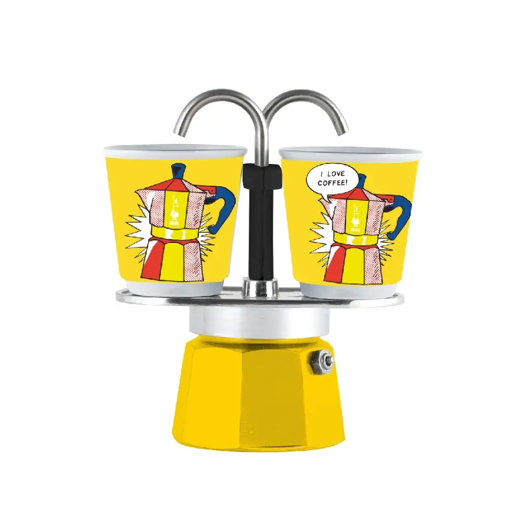 Bialetti Mini Express Mokapot Lictenstein + 2 Espresso Fincanı Bialetti Mini Express Mokapot Lictenstein + 2 Espresso Fincanı